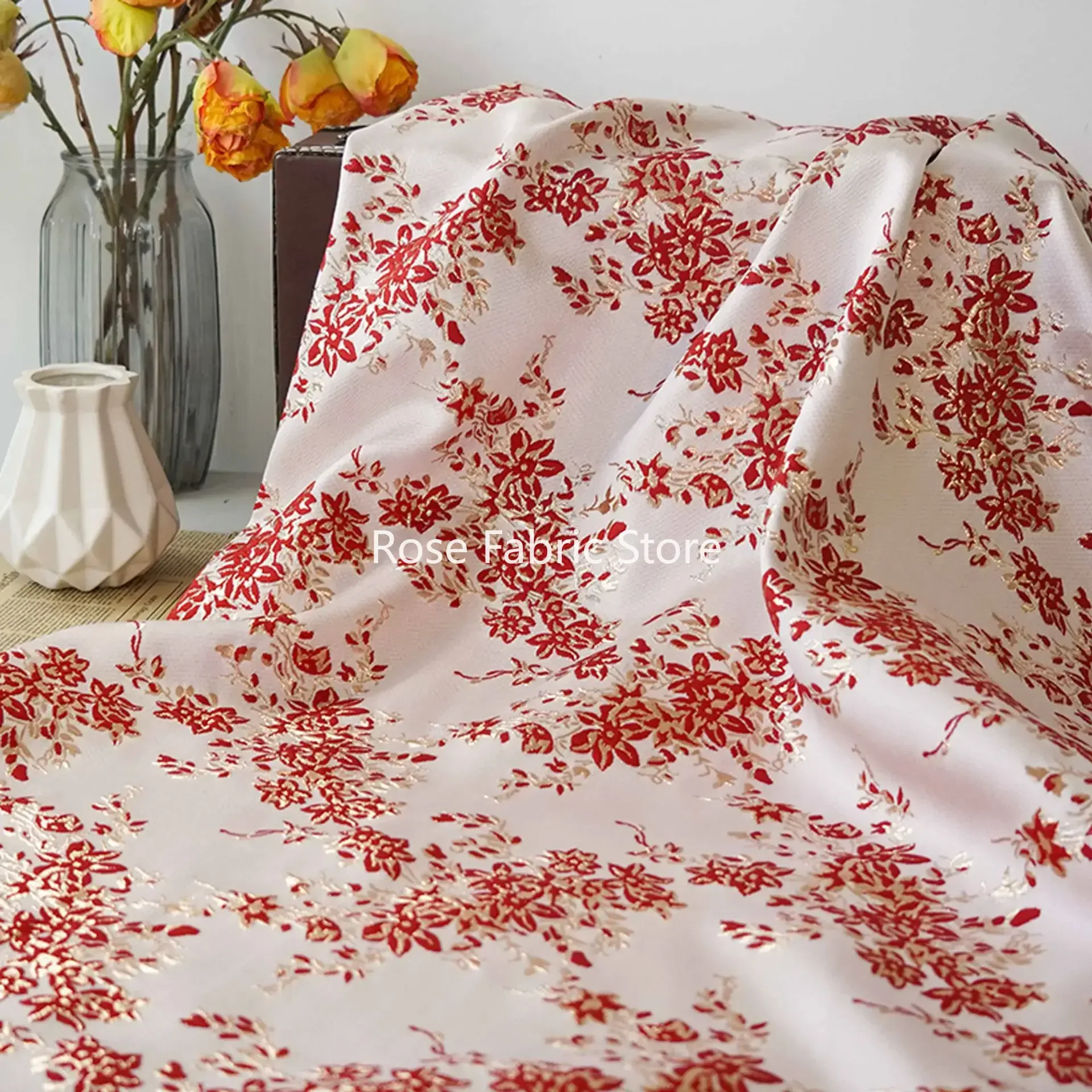 

1 meter Relief Gold Silk Flower Jacquard Fabric Exquisite Women's Dress Vest Skirt Decorative Sewing Fabric