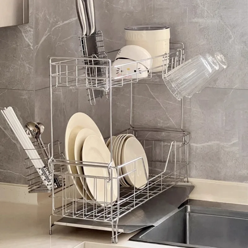 

304 Stainless Steel Kitchen Sink Drainer Japanese Narrow Edge Dish Rack with Expandable Design Space-Saving Tableware Organizer