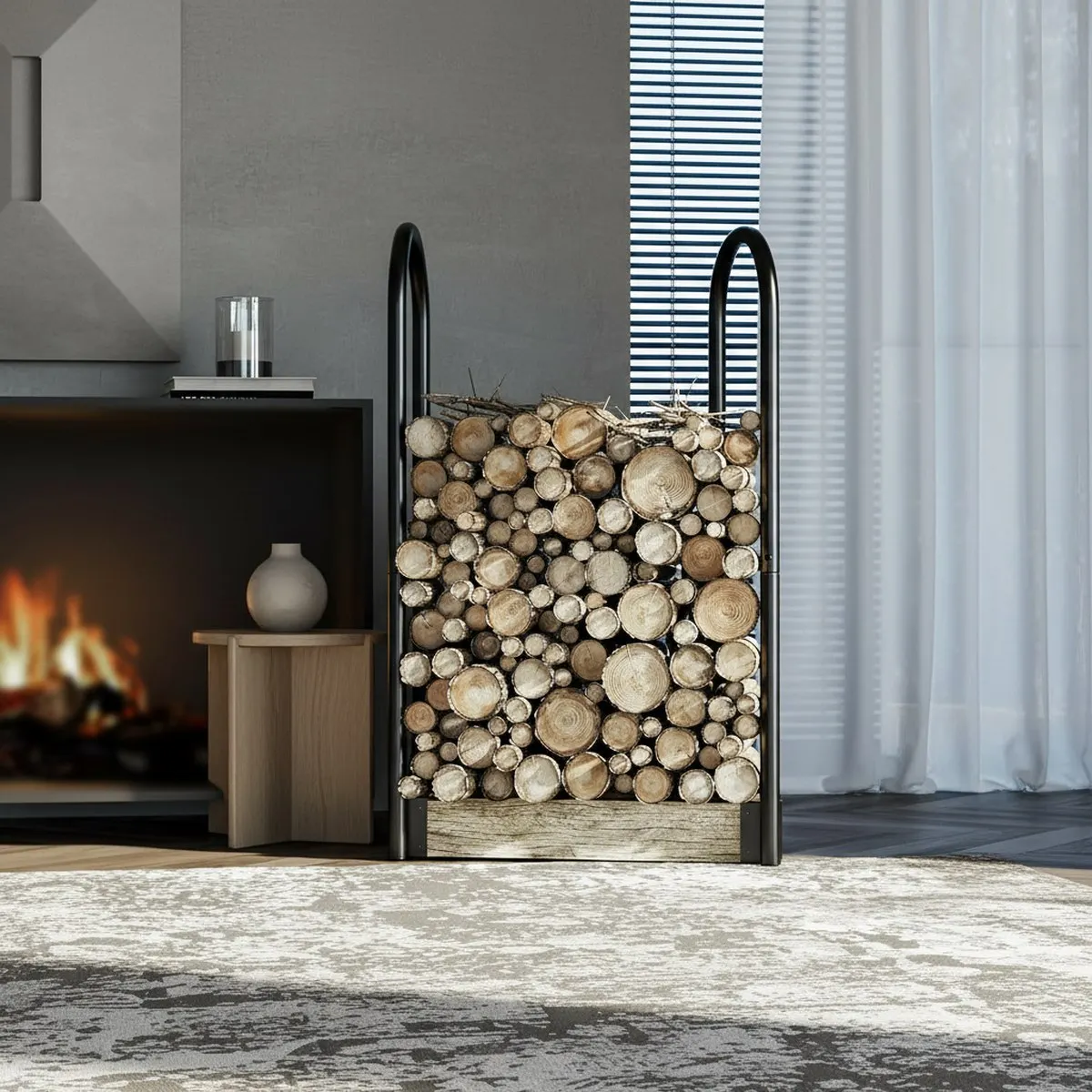 Log Rack Brackets Heavy Steel Indoor Outdoor Firewood Storage Adjustable Custom Length Raised Base Weatherproof