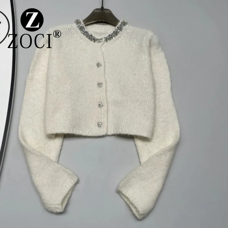 [ZOCI] MM Home Heavy Industry Style Cardigan Knitted Short Black White Fashionable Versatile