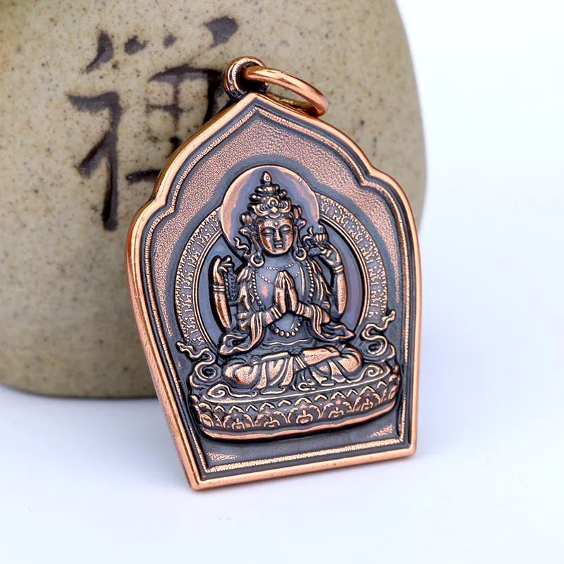 Plated Brass Tara Manjushri Guanyin and Jambhala Pendants Buddhist Necklace Charms, Traditional Adornment for Daily Styling