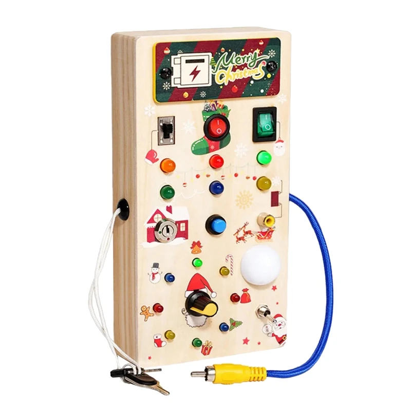 Natal bebê montessori placa de madeira ocupada com luz led brinquedos educativos sensoriais para crianças 1-3y interruptor de alternância brinquedo durável