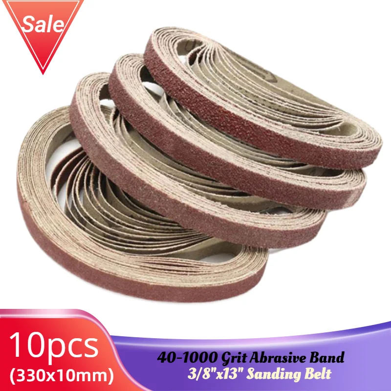 10 قطعة 10x330 مللي متر 3/8 "x13" حزام رملي حصى 40-1000 جلخ الفرقة للخشب لينة المعادن تلميع أداة تجليخ