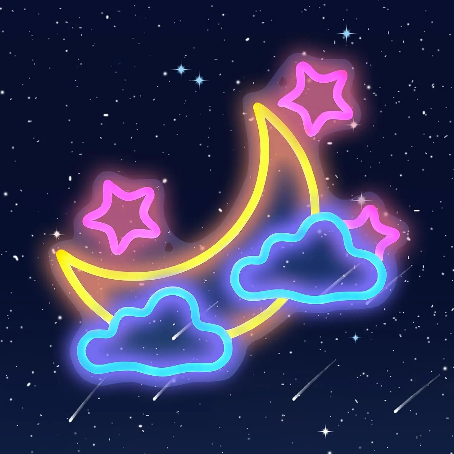 Moon Cloud Star Neon Sign for Wall Decor USB Powered Moon Cloud Stars Neon Sign Light up For Bedroom Kids Room Girls Party Bar