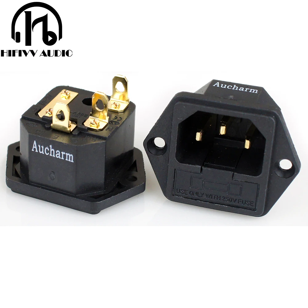 AC power socket with fuse holder of Copper gold plated two-in-one Power tailstock For HIFI Audio amplifier DIY kits