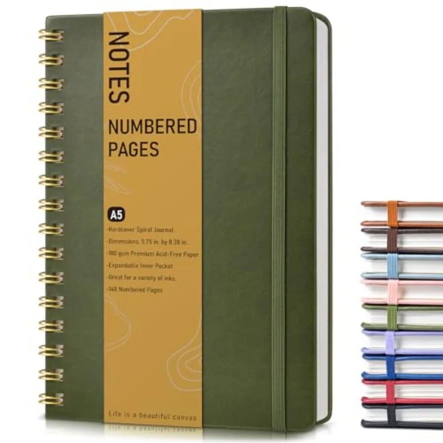 d Spiral Journal Notebook, A5 Hardcover Spiral Journals for Women Men, 150 Numbered Pages Spiral Bound Notebook, 100 GSM Colleg