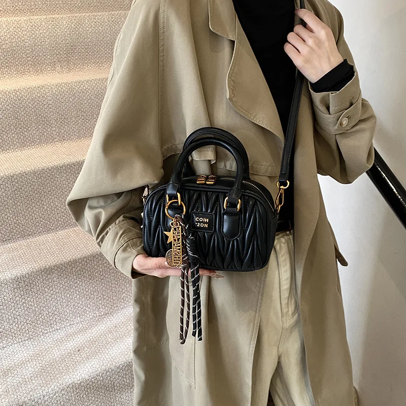 Женская сумка для боулинга 2025 года — модная мятая сумка через плечо и через плечо, модная сумка