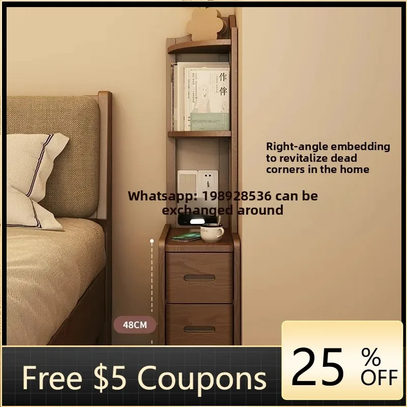 1LYY Solid Wood Bedside Table Bookshelf Storage Integrated Bedroom Home Bedside Simple Small Room Double Layer Storage Rack