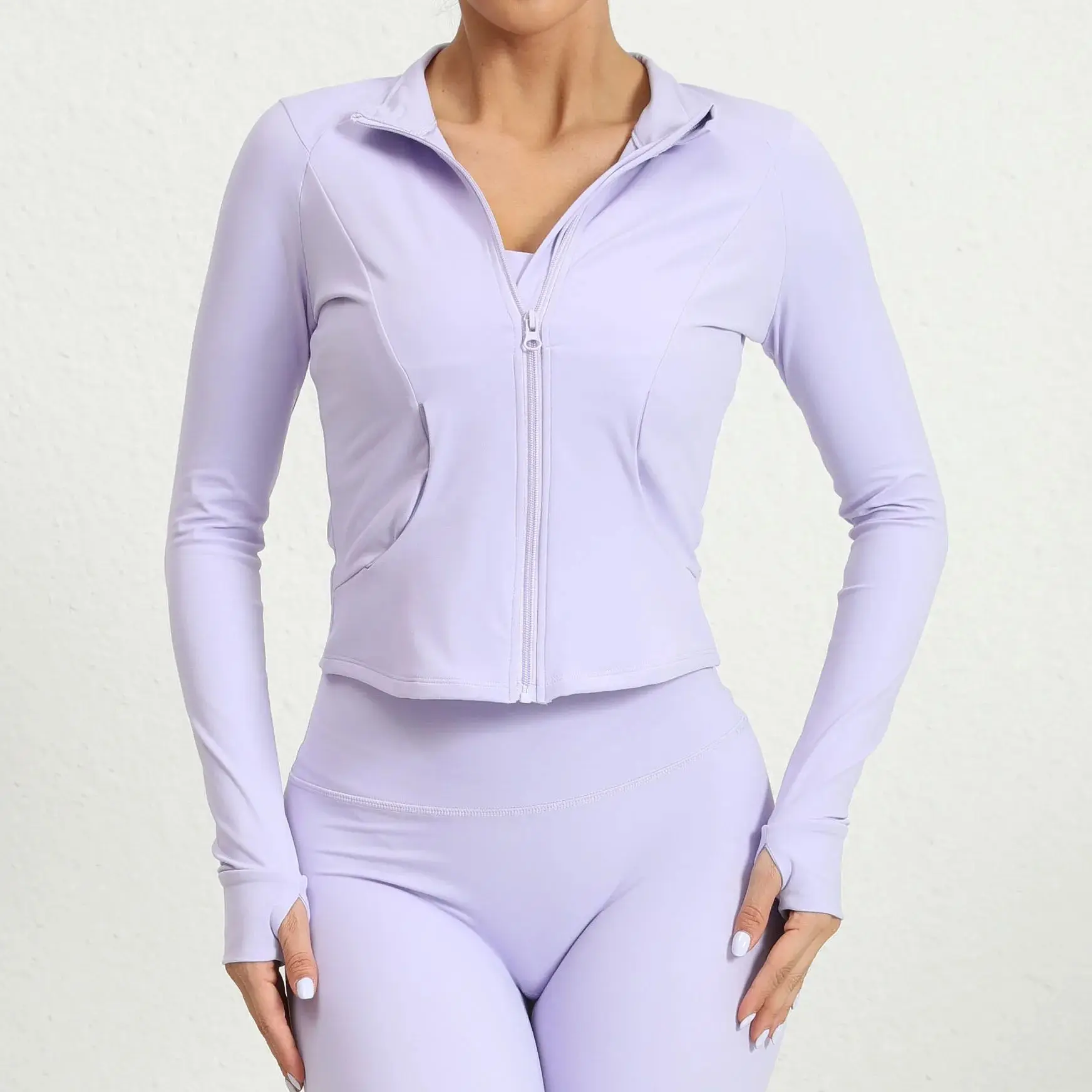 

Autumn Winter Outdoor Running Yoga Jacket Women Stand Collar Zipper Quick Dry Tight Long Sleeve Sports Workout Tops Gym Shirt