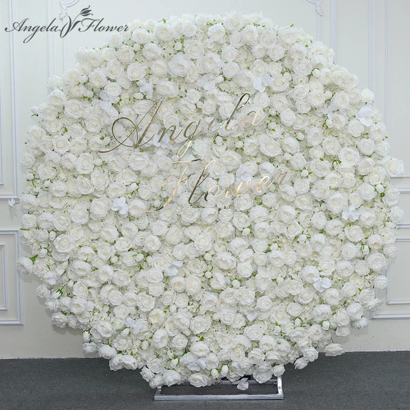 

Luxury Creative Round 5D White Rose Cloth Floral Wall Wedding Stage Flower Stand Proposal Backdrop Arrangement Event Props