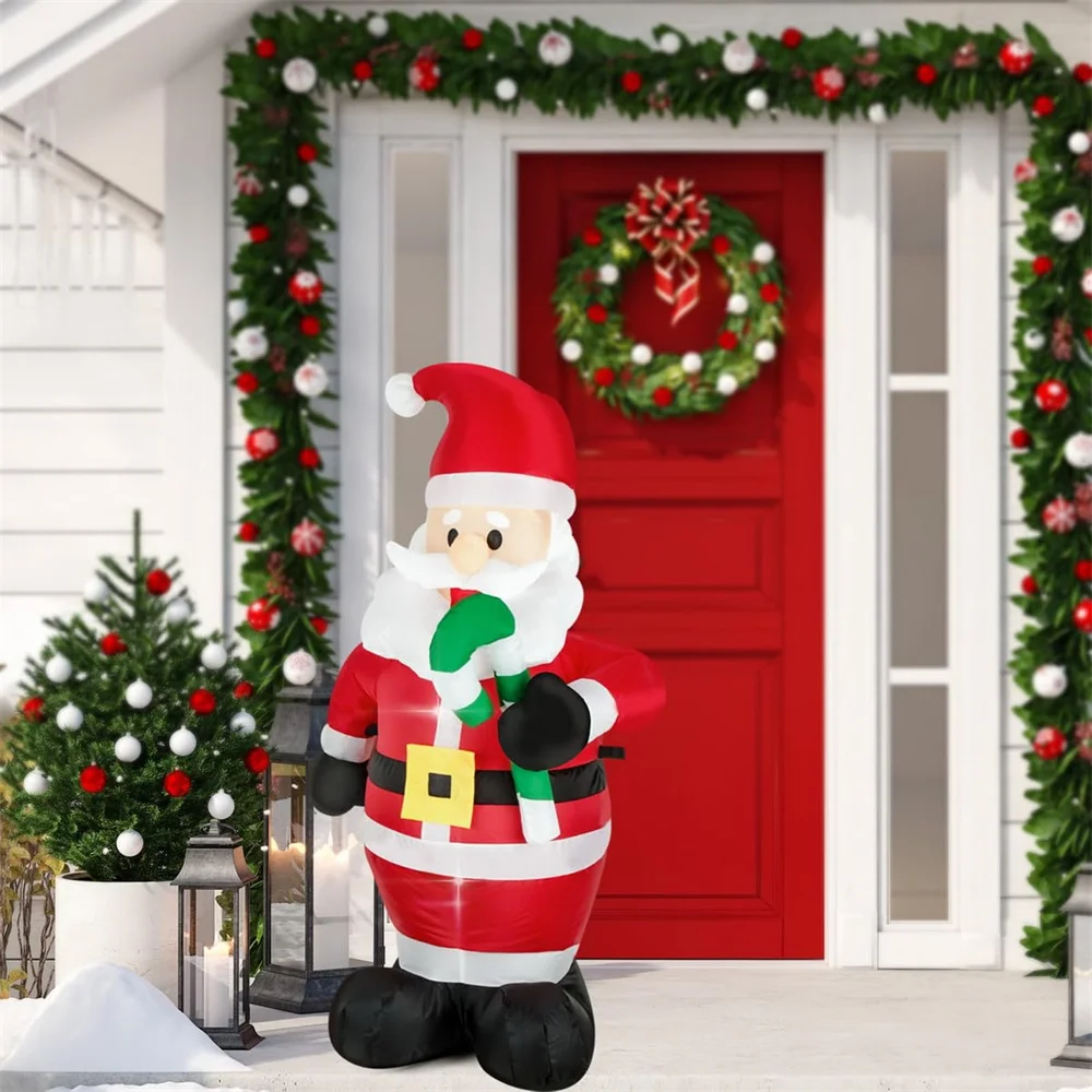 12メートルのクリスマス用インフレータブルサンタクロース、杖を持ったモデル、ledライト内蔵、屋内外のクリスマスガーデン、芝生の装飾用小道具