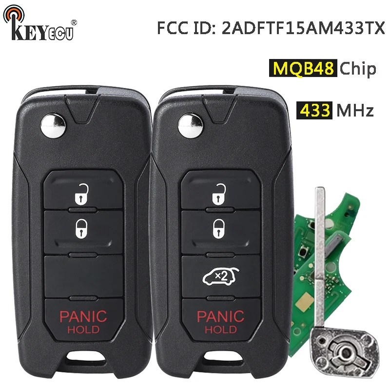 

KEYECU FSK 433MHz MQB48 Chip FCC ID: 2ADFTF15AM433TX Folding Flip Remote Key Fob for Jeep Renegade for Fiat 500X 2016-2020