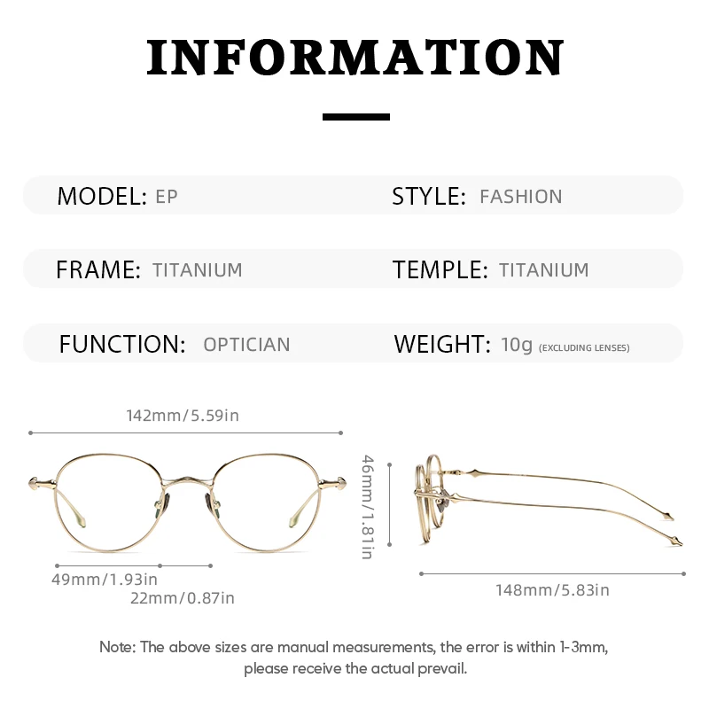 2025 جديد الكورية النظارات التيتانيوم النقي إطارات النظارات الرجعية الرجال النساء النظارات ep القراءة إطار نظارات العلامة التجارية المستديرة
