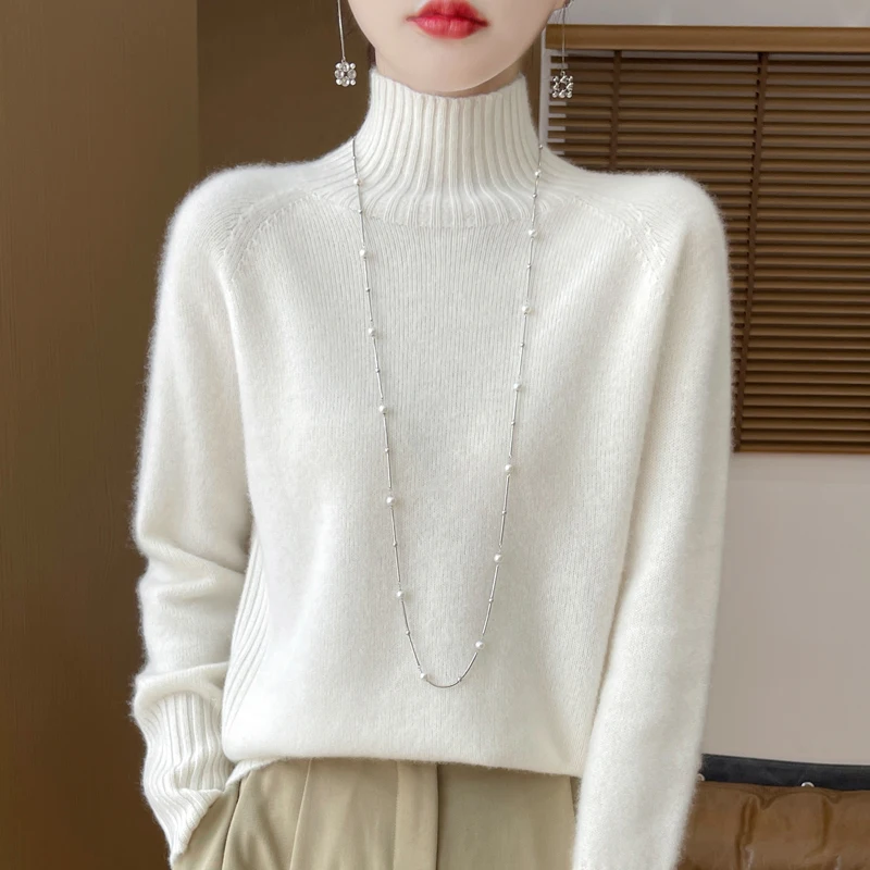 

Женский свитер с высоким воротом из 100% мериносовой шерсти, уютный повседневный пуловер, вязаный, осенне-зимний, мягкий, толстый, новая модная базовая женская одежда