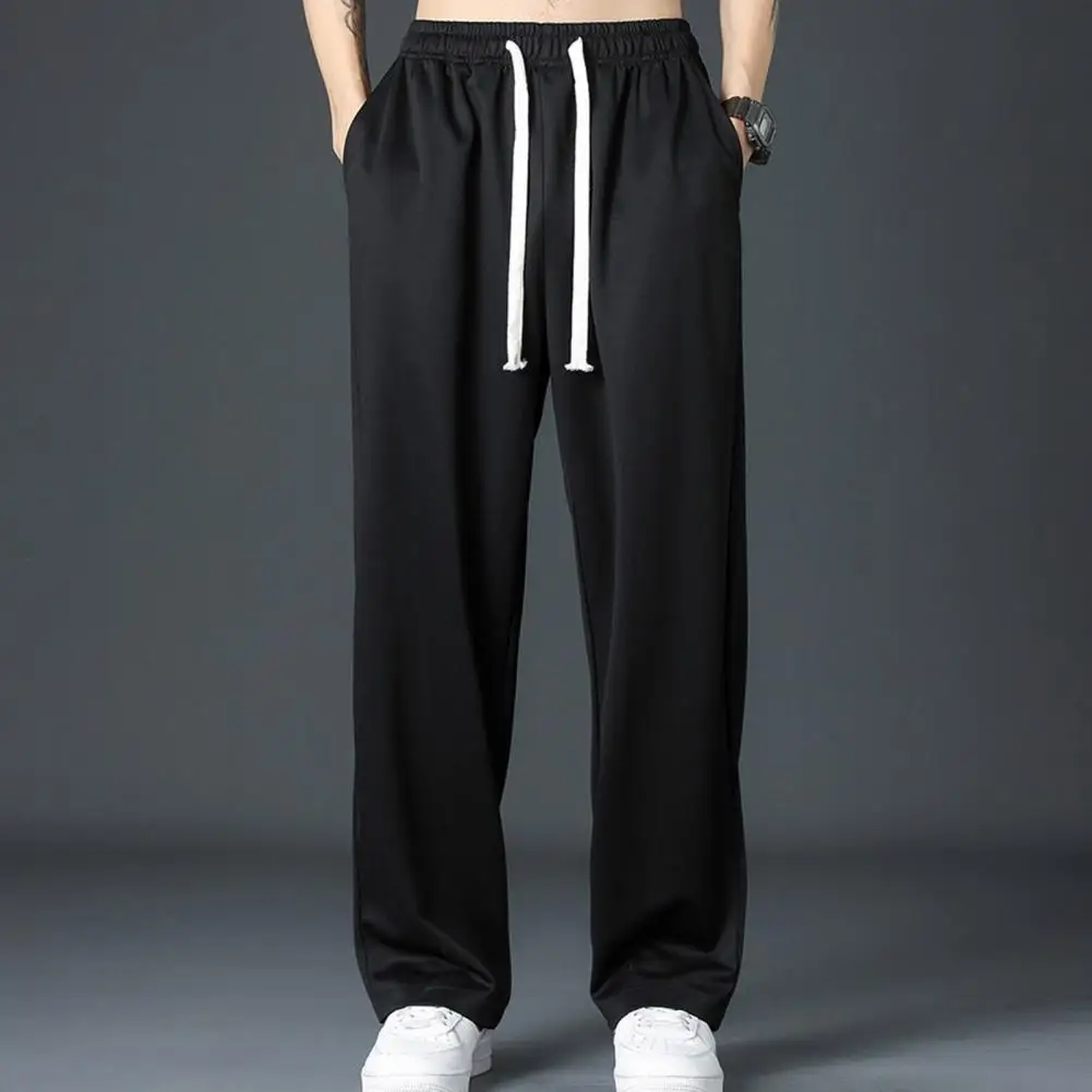 

Men Sport Pants Loose Straight Wide Leg Drawstring Elastic Waist Breathable Gym Traning Jogging Sweatpants Full Length Trousers
