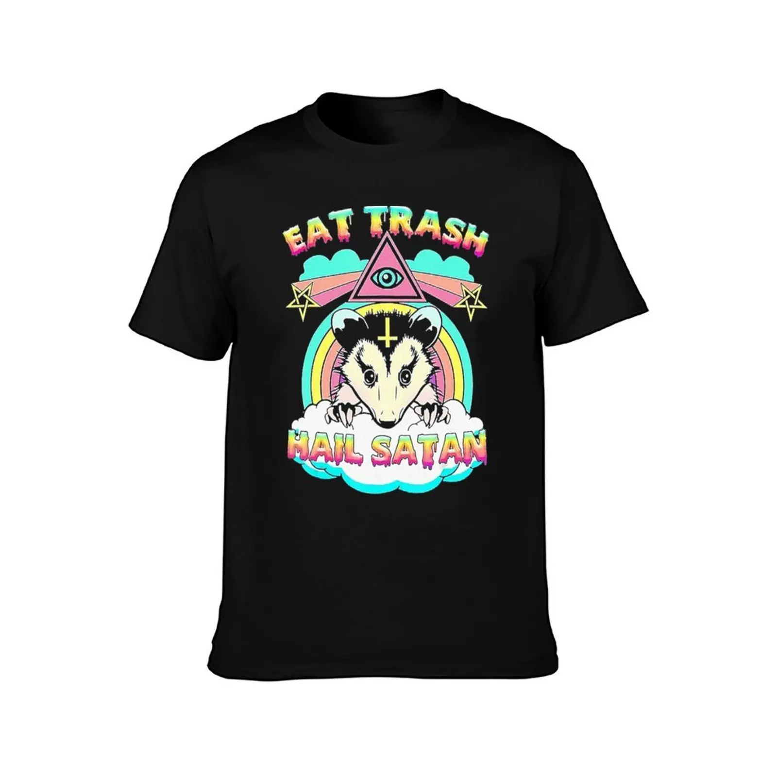 Eat Trash Hail Satan Raccoon T-Shirt, Summer Casual Cotton Tee, Oversized Streetwear Tops, Vintage Graphic Print, 100% Cotton