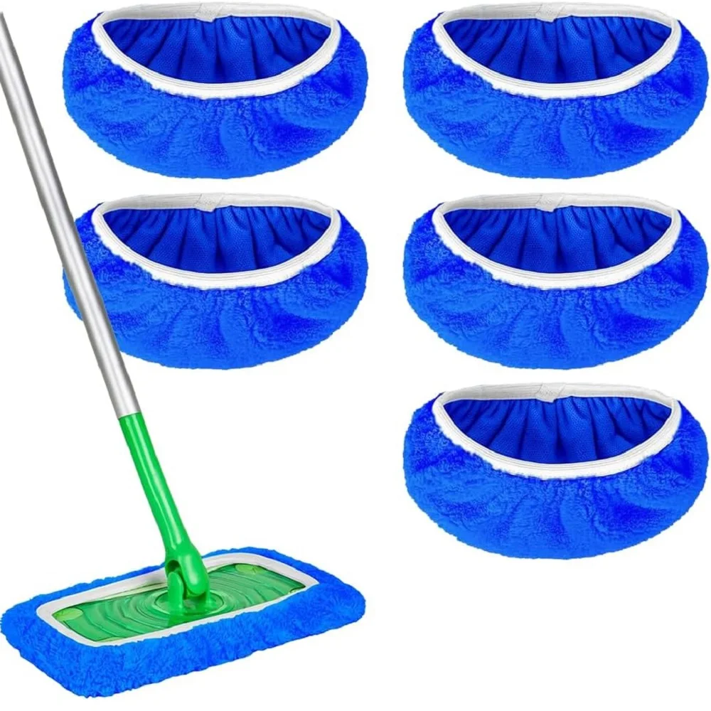 

5Pack Green Reusable Microfiber Mop Pads Wet and Dry Flat mop Cover Washable Wet Replacement Pads Refill for Floor Cleaning