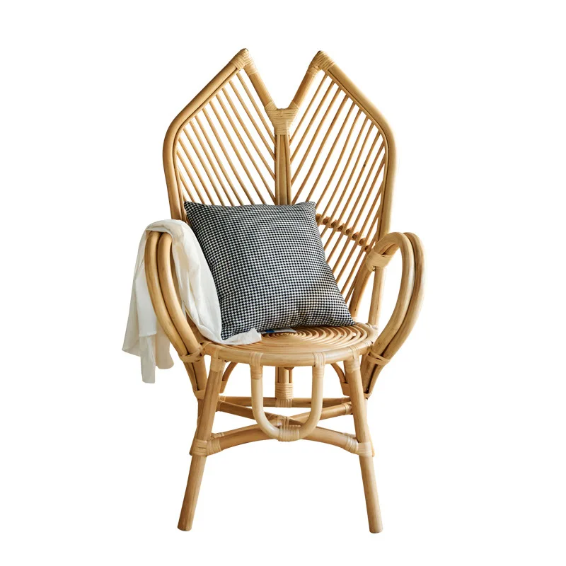 Rattan chair, reclining chair, woven single backrest chair, creative armrest rattan dining