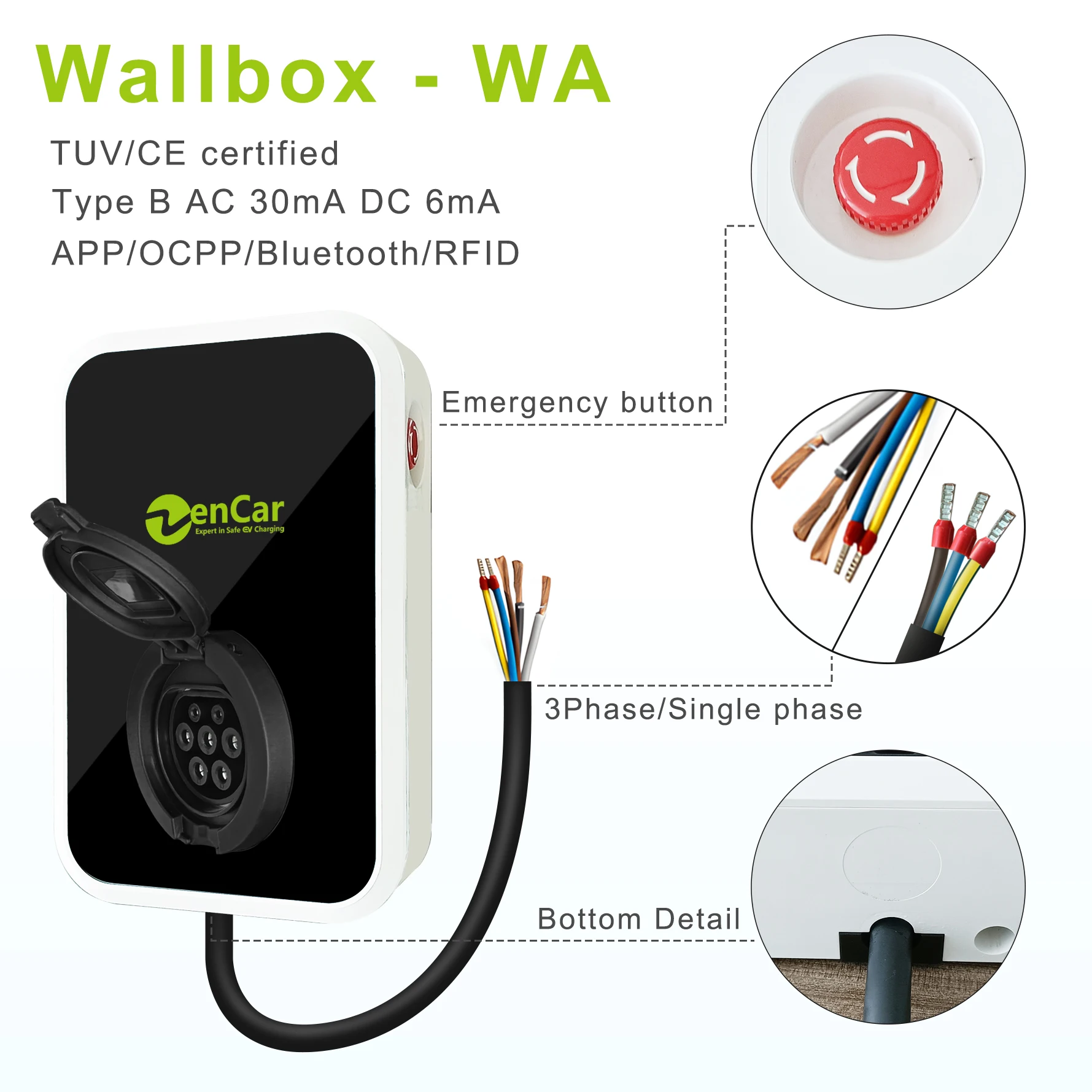 Smart 32A 230V Electric Vehicle Wallbox 7kW EV Charging Station With Wifi APP OCPP Type 2 Plug