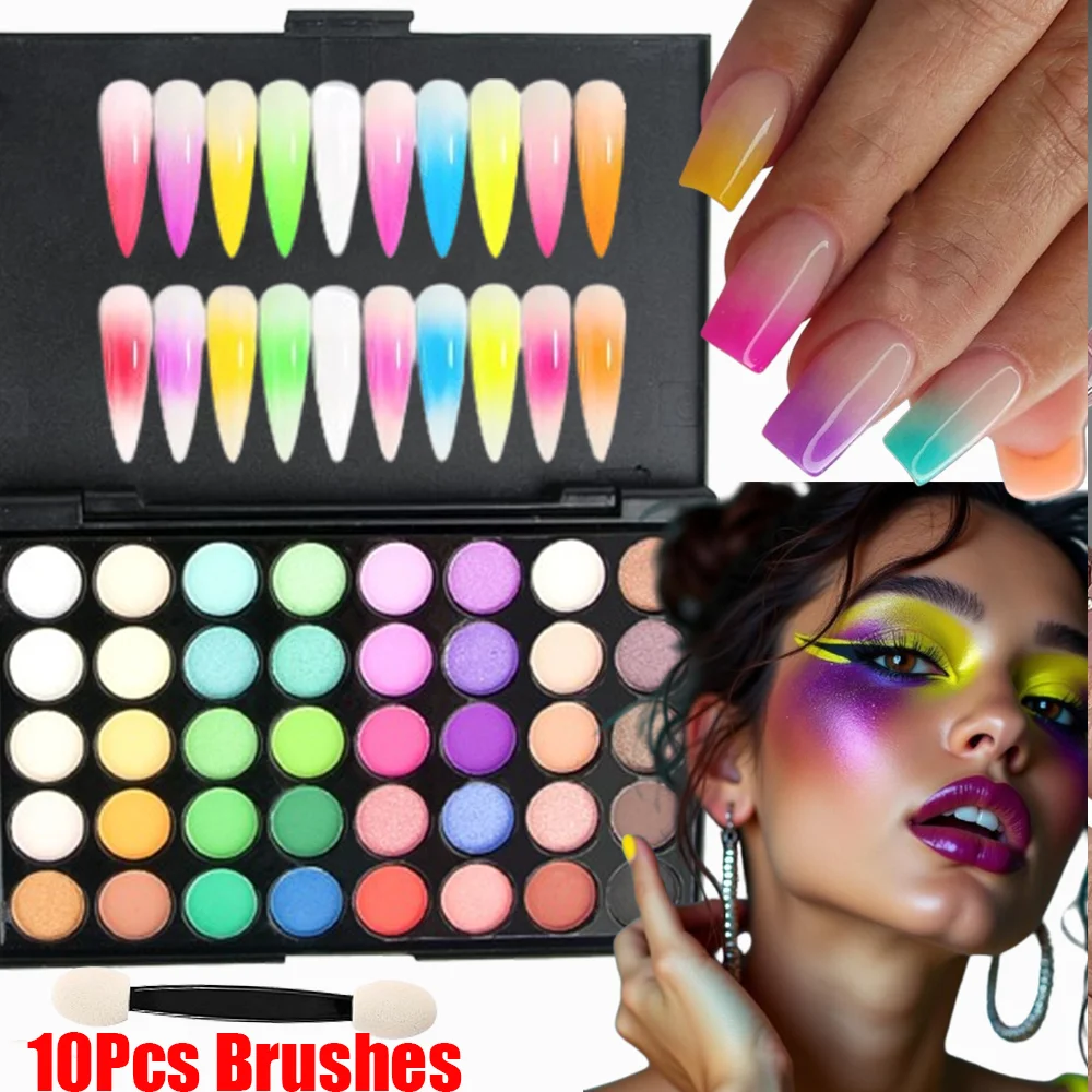 

40Colors Matte Shimmer Nail Powder&Eyeshadow Palette with Brush Gradient Pearlescent Pigment Dust for Makeup Manicure Decor Kit