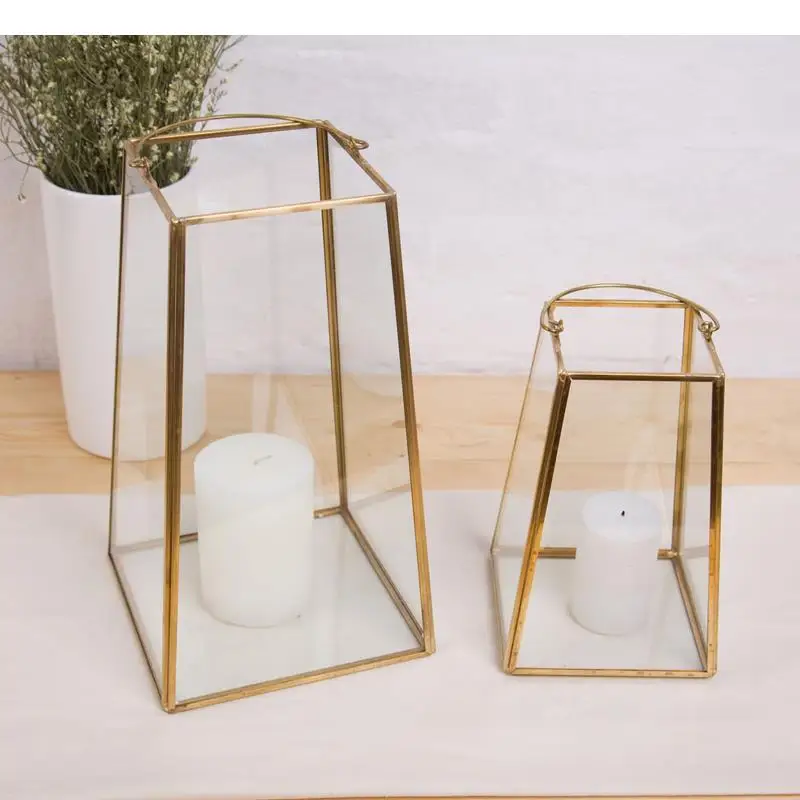 Trapezoidal Glass Storage Box Candlestick Ornament Eternal Flower Boxes Display Jewelry Decorative Stand Organizer