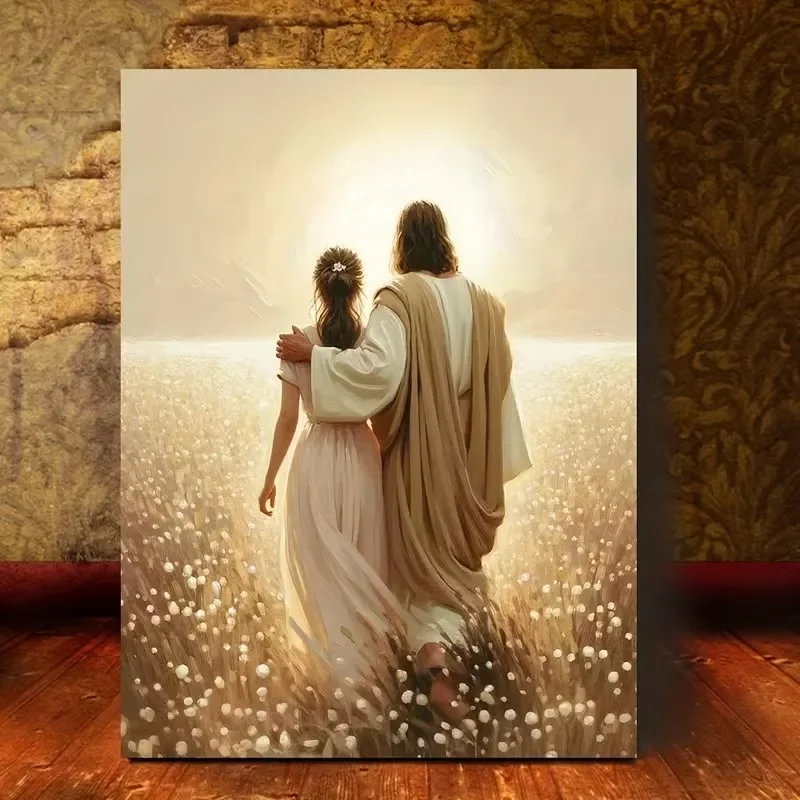 Multiple sizes 1pc frameless Canvas Painting,Lead The Way Christian Jesus Walking with Woman Poster and Prints Canvas Painting W