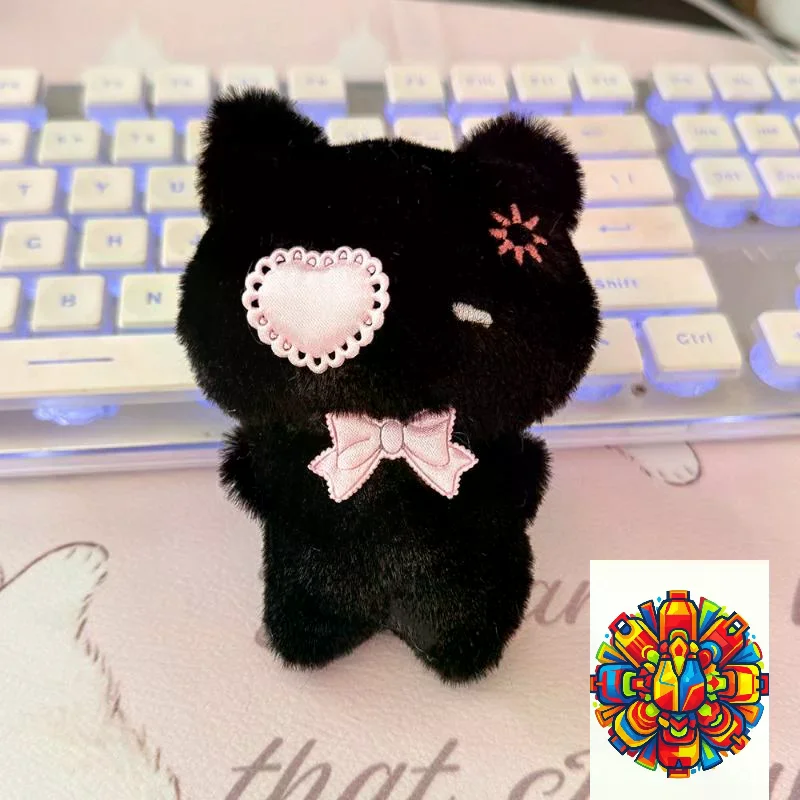Cartoon Plush Kitty Keychain Kawaii Black Cat Pink Cat Doll Backpack Decoration Pendant Bag Charm Key Ring Accessories Gift