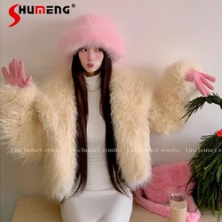 Chaqueta japonesa de piel de zorro de imitación rosa para mujer, abrigo corto de lana Y2k, versión coreana, invierno, 2024