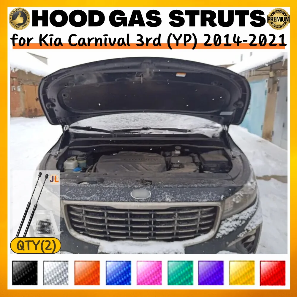 

Qty(2) Hood Struts for Kia Carnival/Sedona 3rd (YP) 2014-2021 Front Bonnet Modify Gas Springs Shock Absorber Lift Support Damper