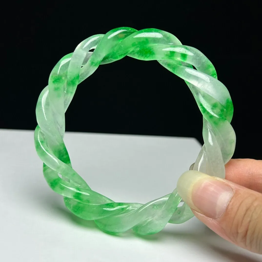 Natural ice green Burmese Jade jadeite artistic carving bracelets