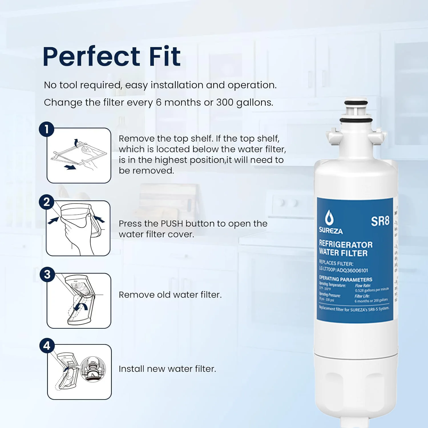 Replace LG Refrigerator Water Filter LT700P ADQ36006101 ADQ36006102 RWF1200A Kenmore 9690  LFXC24726S, LMXS27626S, 1-6 PACK