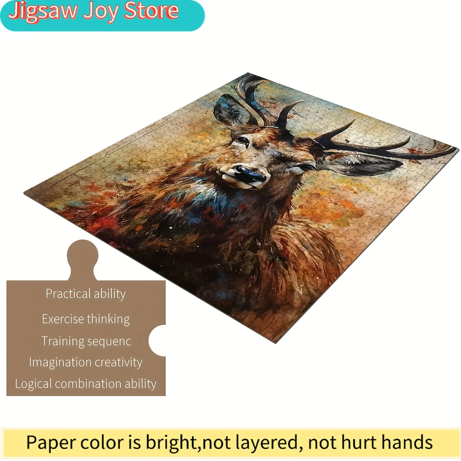 

Пазл из 1000 деталей, предназначенный для всей семьи, с изображением красиво расписанных оленей, с элементами, которые идеально соединяются.