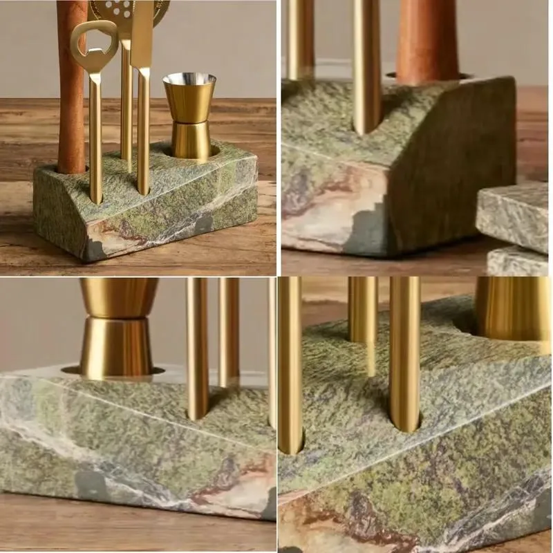 Pure Natural Rainforest Green Marble Custom Tableware Storage Box Set Handmade Dining Table Organizer