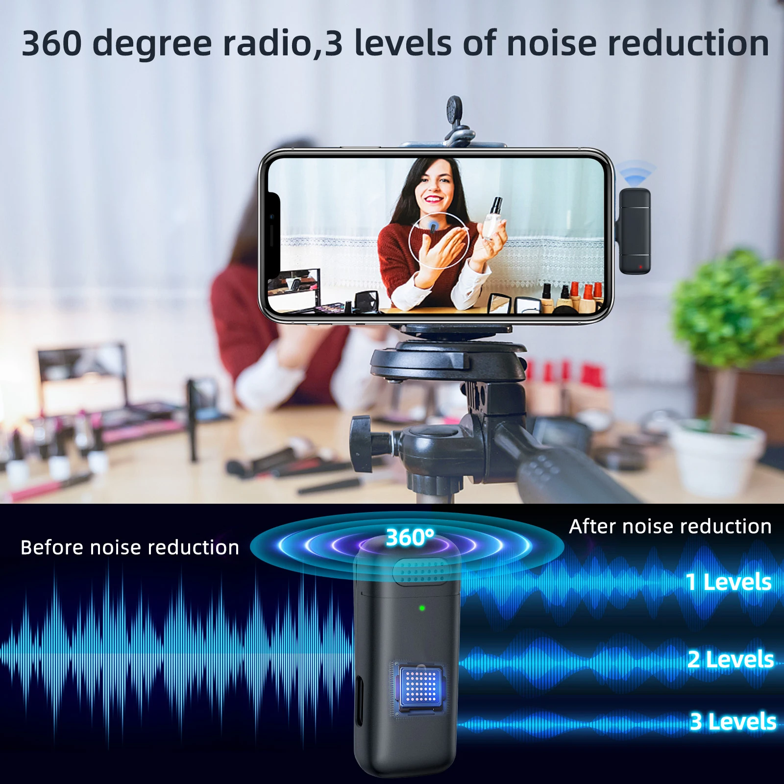 Microfone de lapela sem fio, estojo de carregamento, microfone portátil, gravação de áudio e vídeo para iphone, android, notebook, microfone para jogos ao vivo