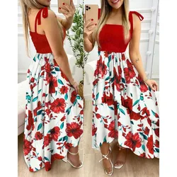 New Sling Stitching Printing Irregular Tube Top Dress In Stock