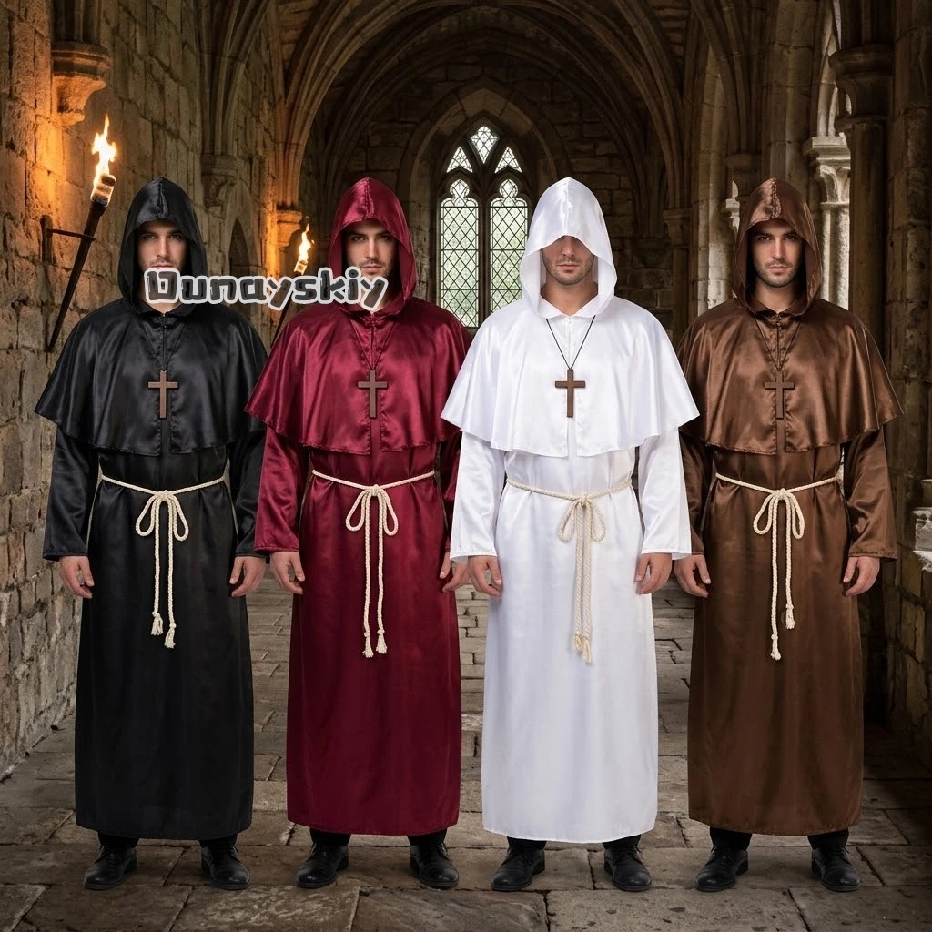 KS*31 ​ ​ Conjunto de Capa de Halloween, Disfraz de Cosplay de la Parca, Túnica de Monje Medieval para Hombre, Traje de Cosplay de Padre para Fiesta y Juego de Roles ​