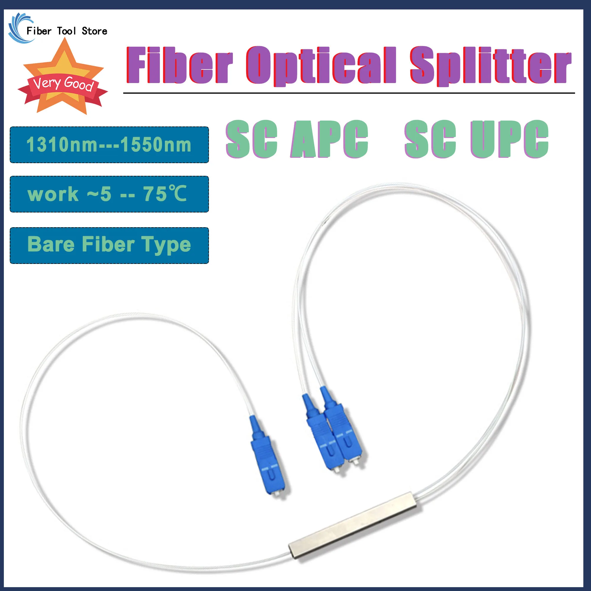 Imagem -03 - Mini Fibra Óptica Divisor 1x2 1m sc Upc Conector Ftth sm 250um Mini Tubo de Aço tipo