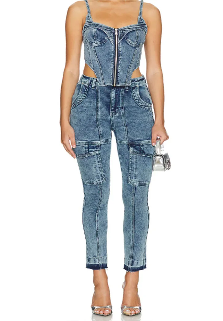 

Women's Fashion Nostalgic Blue Front Pocket Bone Crowned Elastic Slim Butt Little Feet Casual Crispy Jeans