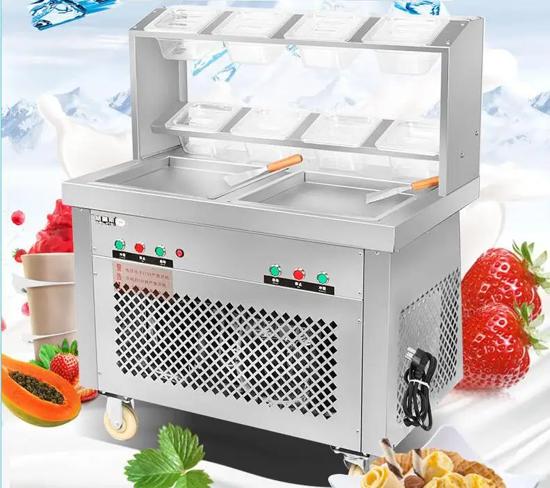 Macchina per gelato fritto commerciale Macchina per stirare lo yogurt Macchina per gelato a doppio controllo a doppia paletta Macchina per rotoli di gelato