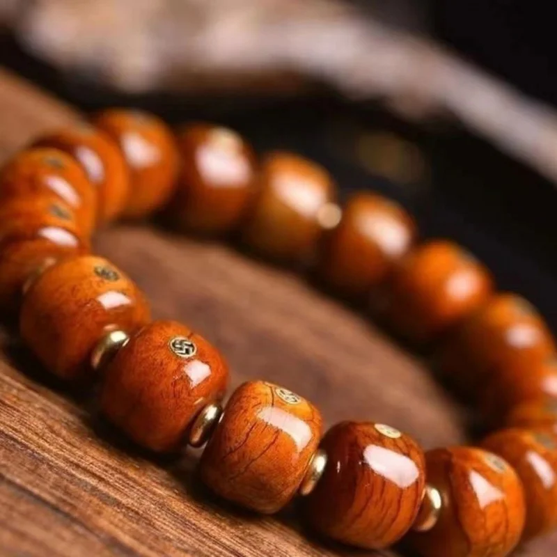 

Браслет ручной работы из бусин Будды из старинной тибетской костью яка с латунной инкрустацией в виде быка