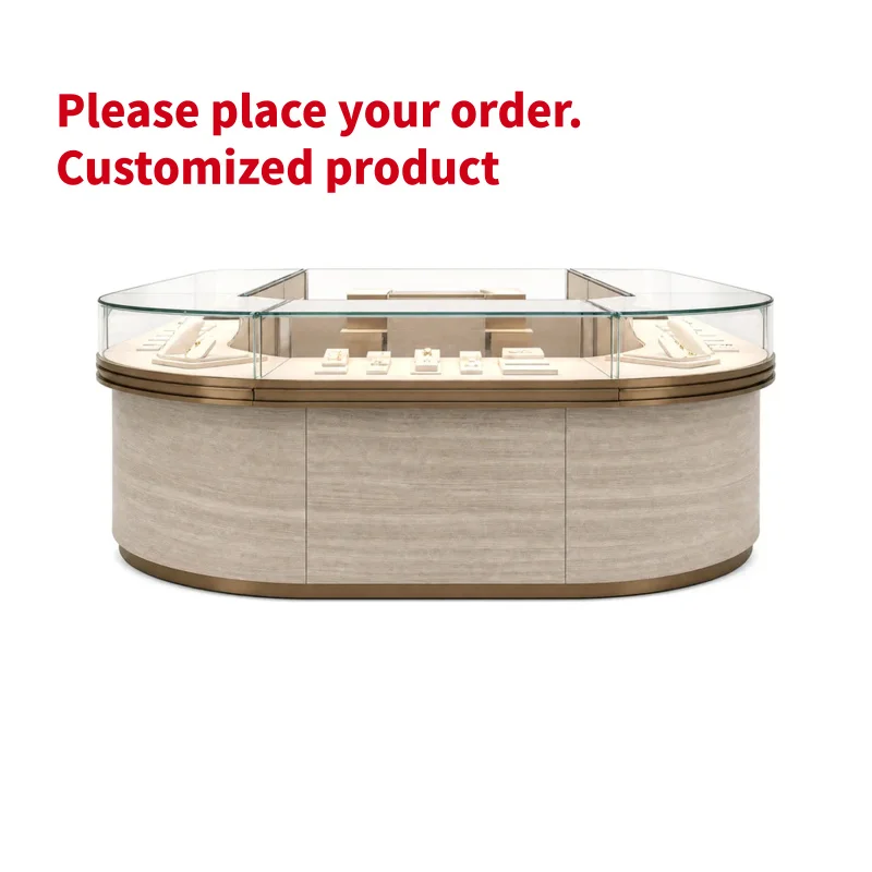 custom.Solid Wood Glass Jewelry Showcase LED Light Eco-Friendly Custom Shelves Display Cabinet Jewelry Store Museu