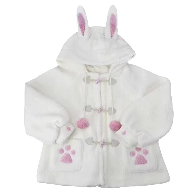 Japanese Style Autumn Winter Women Sweet Lamb Wool Jacket Kawaii Soft Bear Ears Hooded Coats Girls New Cute Outwear