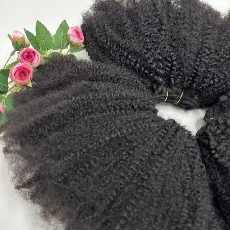 100% Human Hair Afro Kinky Curly 4C Texture Afro Bulk Weaving Hair Extensions Brazilian Double Weft Human Hair Bundles for Women
