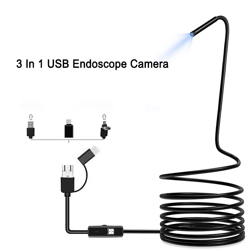 Acheter Caméra Endoscopique HD 3 En 1, USB, 2 M, 5 M, 10 M, Fil Dur, 5.5/ 7mm, Caméra D'endoscopie