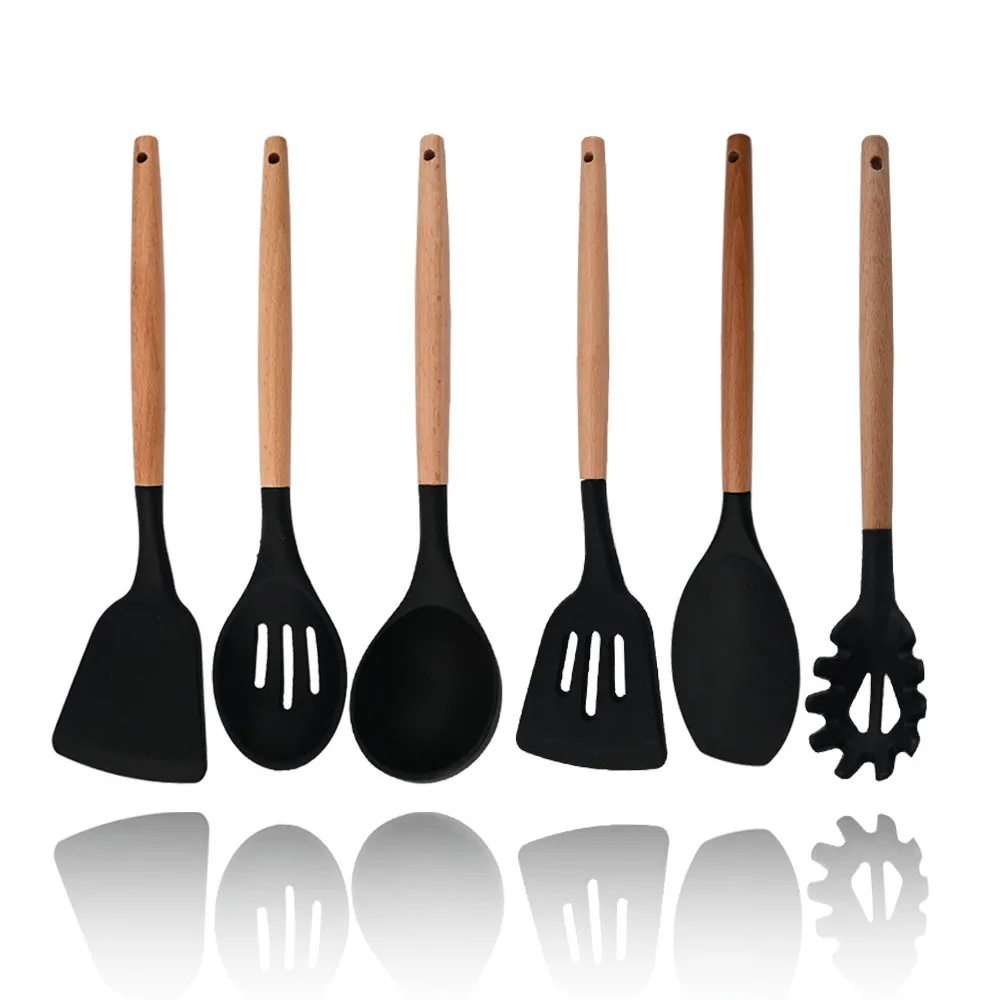 

Black 6Pcs High Quality Silicone Kitchen Utensils Set Heat Resistant Non-Stick Cooking Tool Spatula Spoon Kitchen Accessories