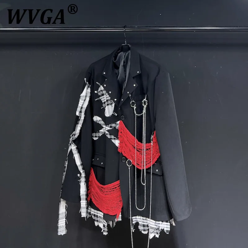 

WVGA Fake Two-Piece Suit Jacket Spring Autumn New Man Tide Niche Design Cut Edge Trendy Casual Long Sleeve Blazer Ins Y2K W10824