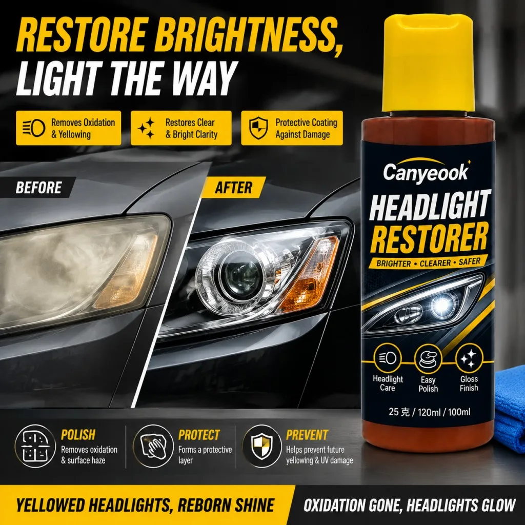 CANYEOOK Headlight Restoration Cream 100g Remove Oxidation Yellowing Haze Restore Clarity UV Protection for Car Lens