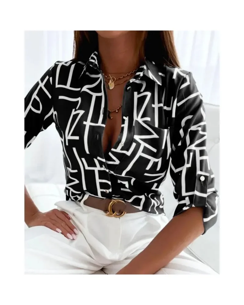 Long sleeved shirt printed shirt for women chasing trends showcasing personal charm versatile yet fashionable women shirt  tops