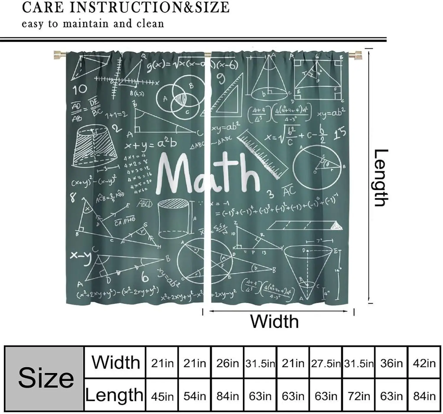Math Equation Curtains 2pcs Academic Window Decor Algebra Geometry Science Print Classroom Student Teacher Dorm Room Curtain Pai