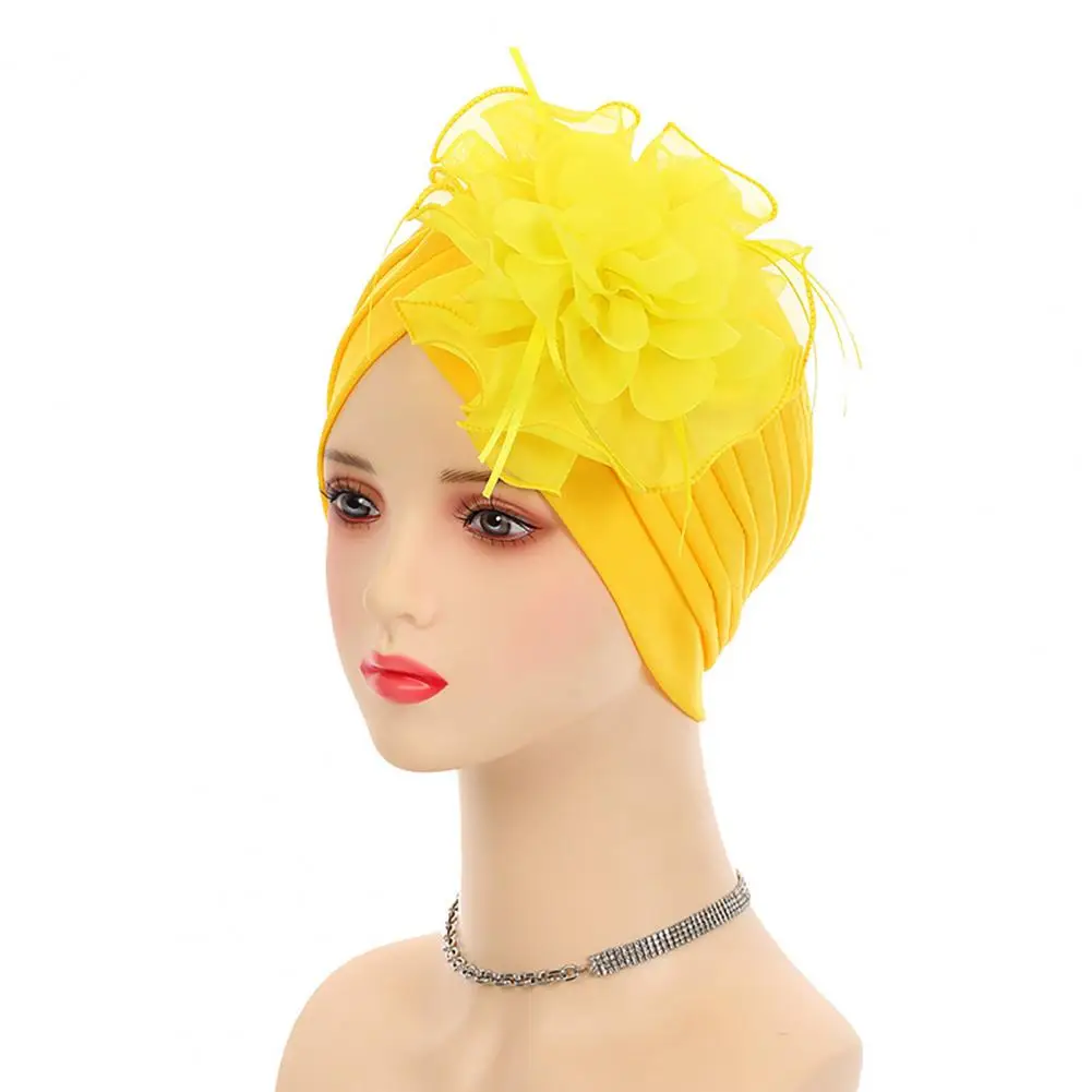 

Colorful Turban Headwear Lightweight Elastic Turban Hat Women’s Turban Hat Mesh Flower Decor Elastic Non-slip Headwrap
